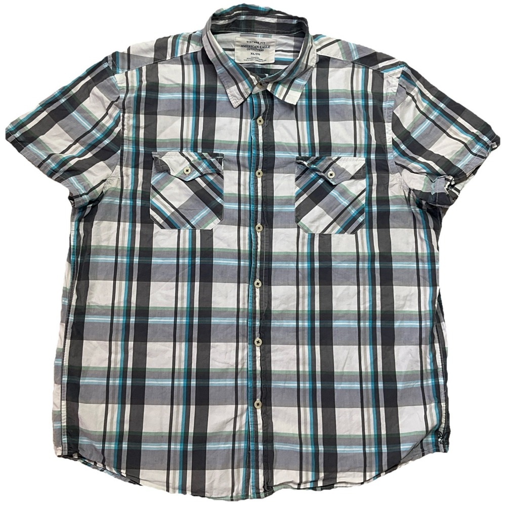 American Eagle Mens Stripped Short Sleeve Full Buttoned Up Shirt Size XL